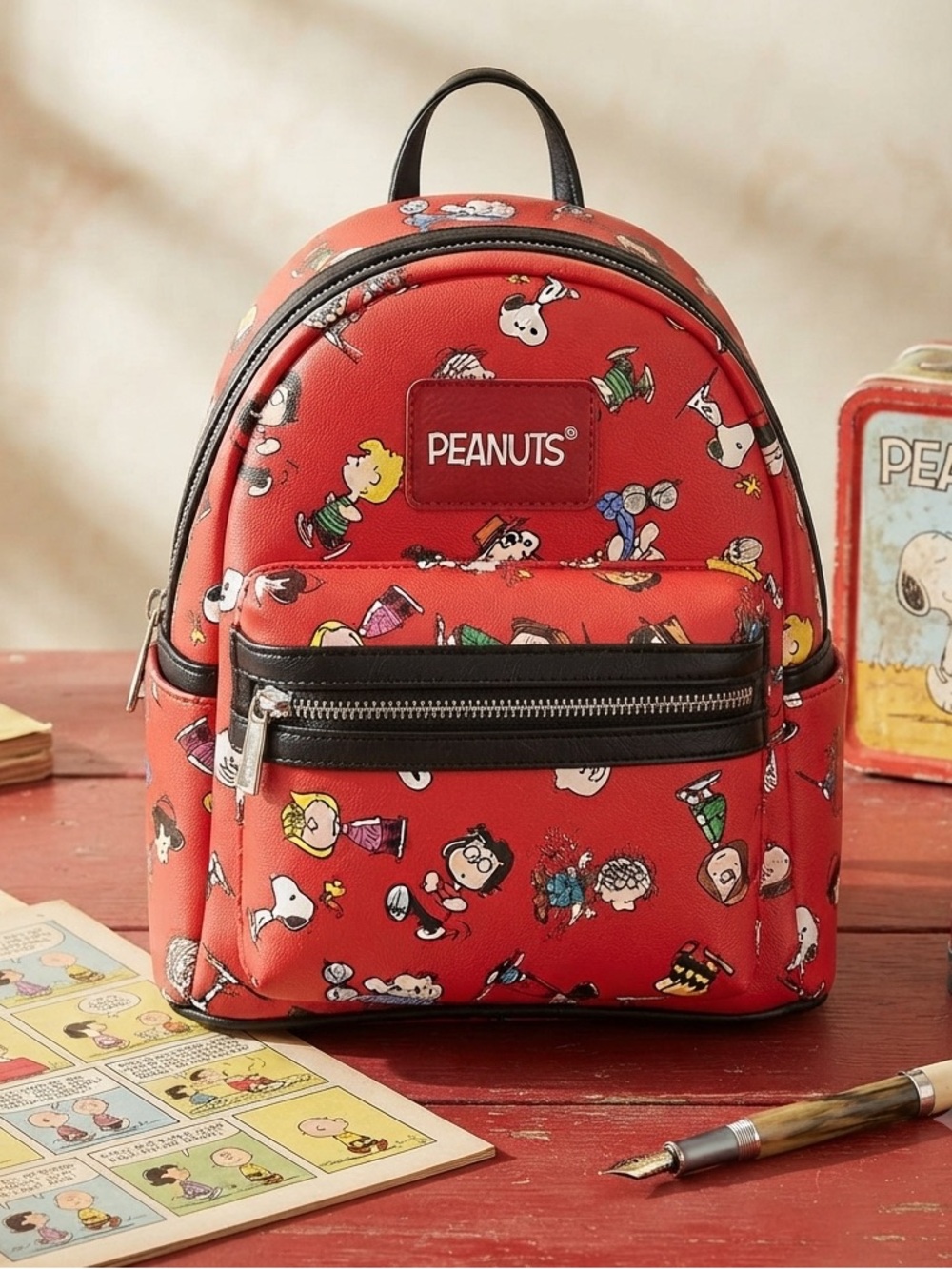 Peanuts Red Mini Backpack with Character Print